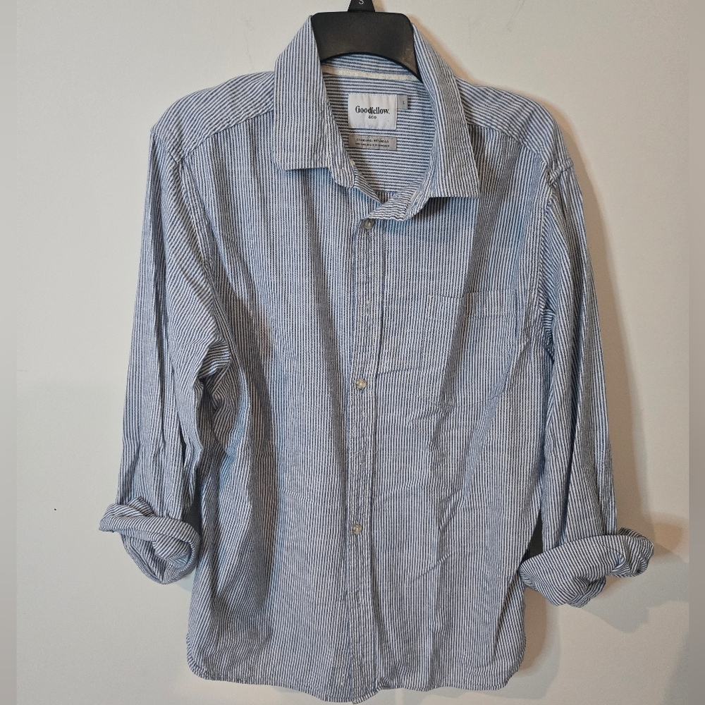 Goodfellow & Co Men's Navy Pinstripe Button Down Shirt Size Large Standard Fit
